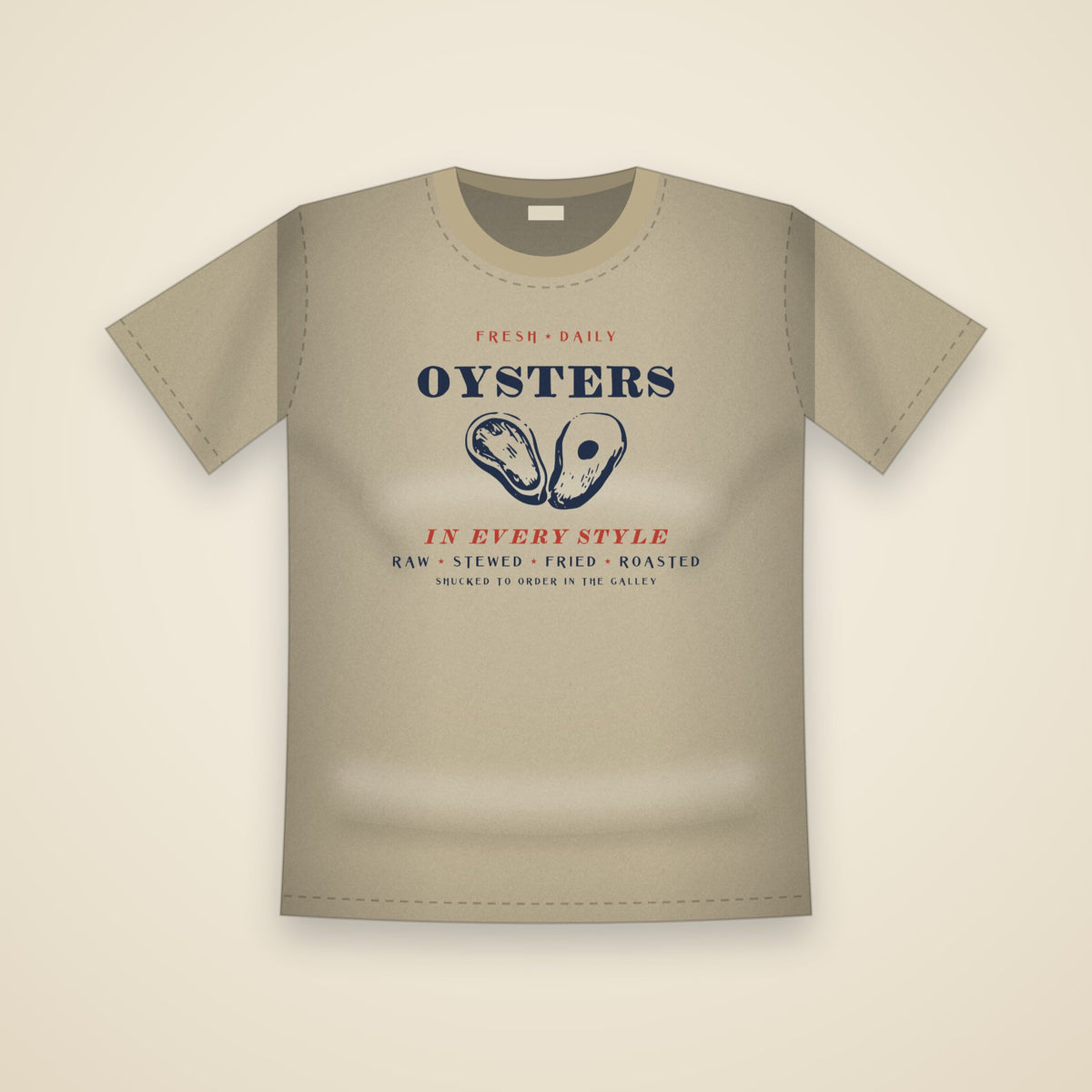 Oysters in Every Style T-Shirt in Khaki