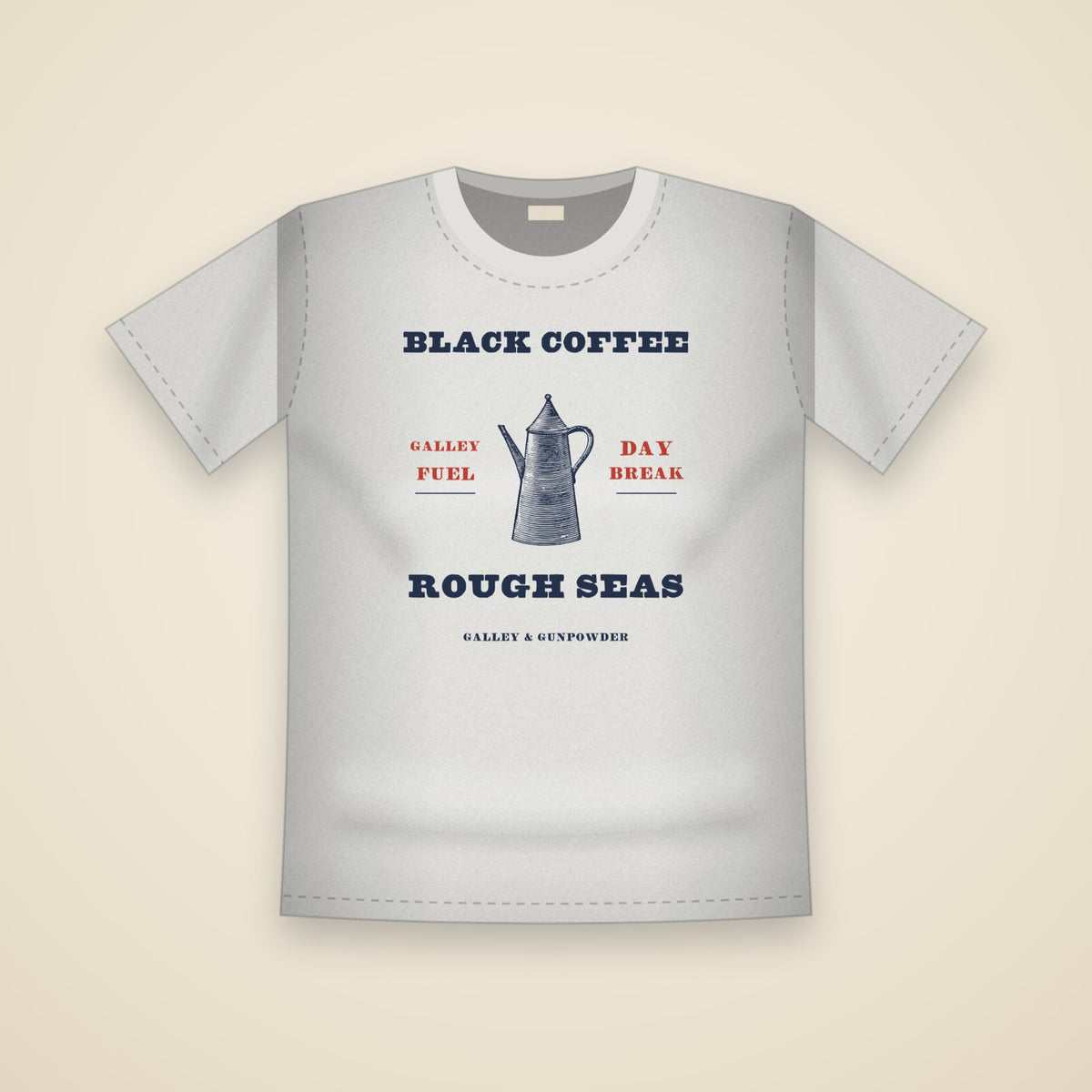 Black Coffee, Rough Seas T-Shirt in White