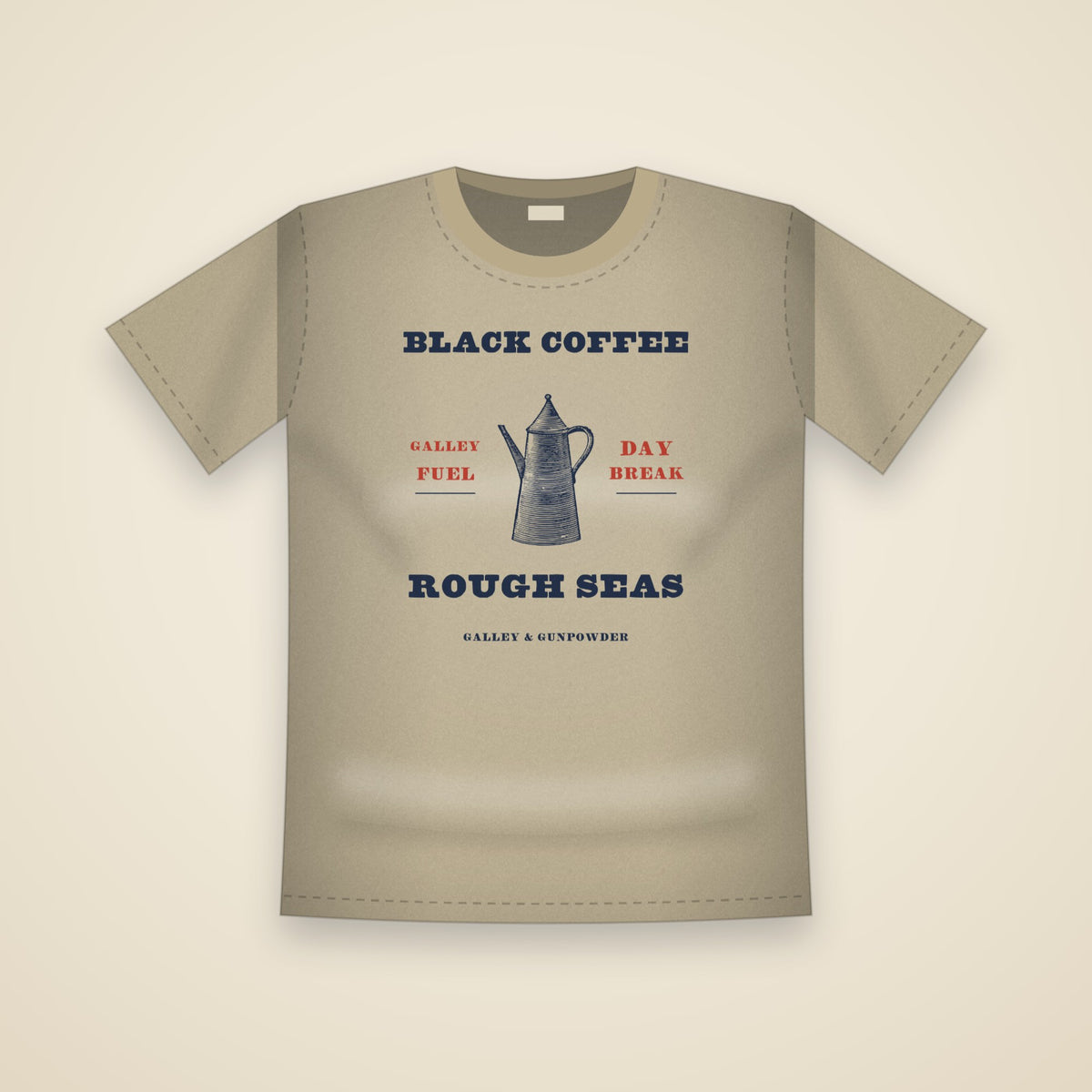 Black Coffee, Rough Seas T-Shirt in Khaki