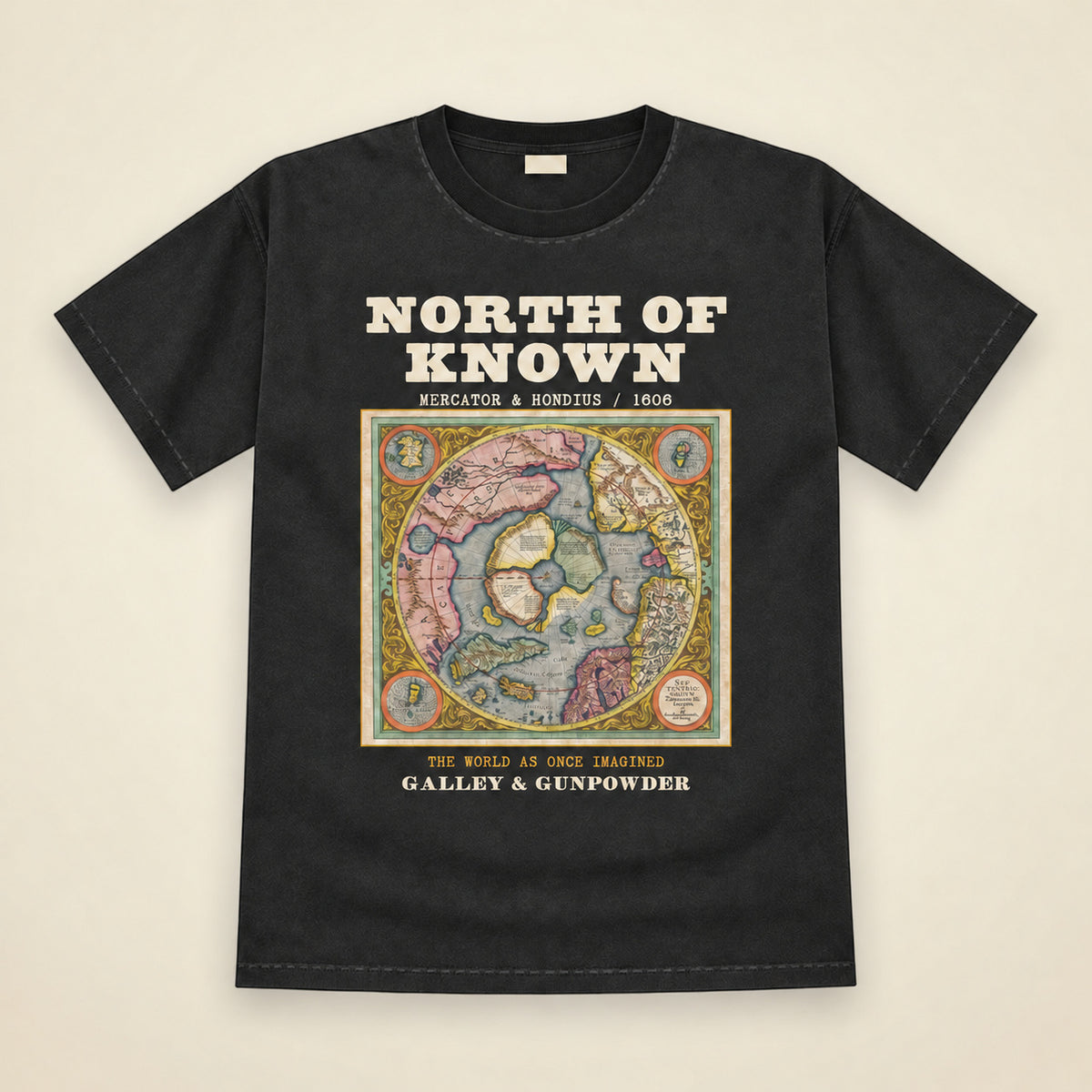 North of Known Arctic Map T-Shirt in Black