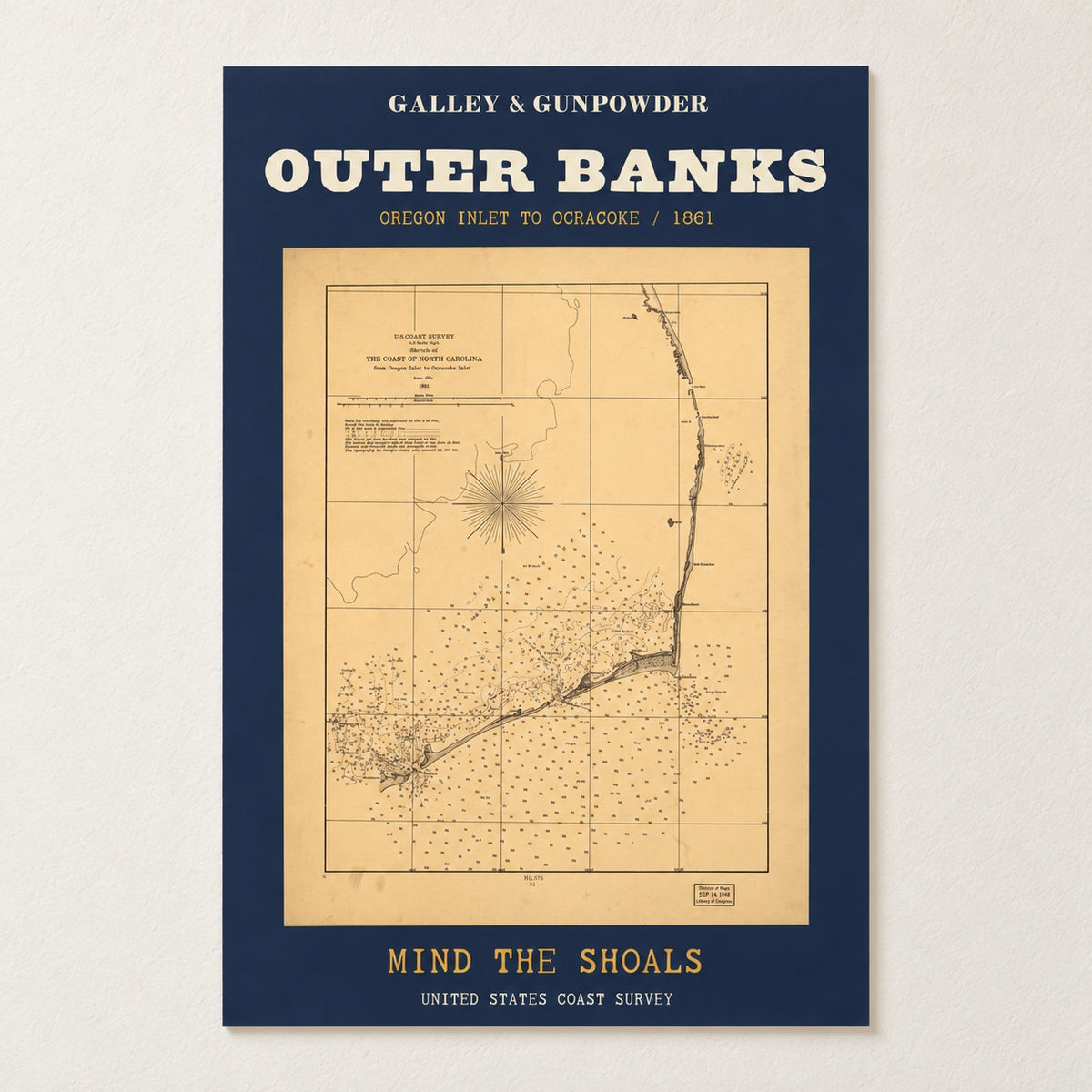 Outer Banks Map Poster on a wall
