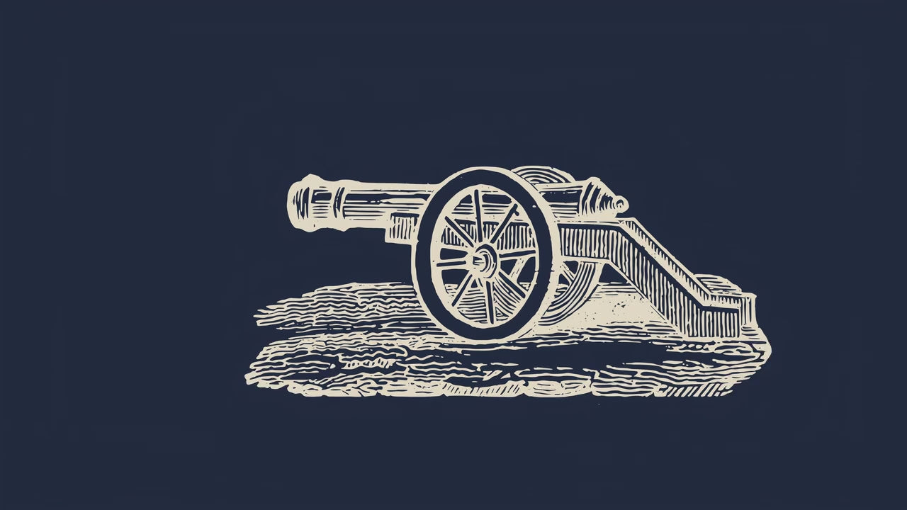 Engraved gunpowder scene in motion