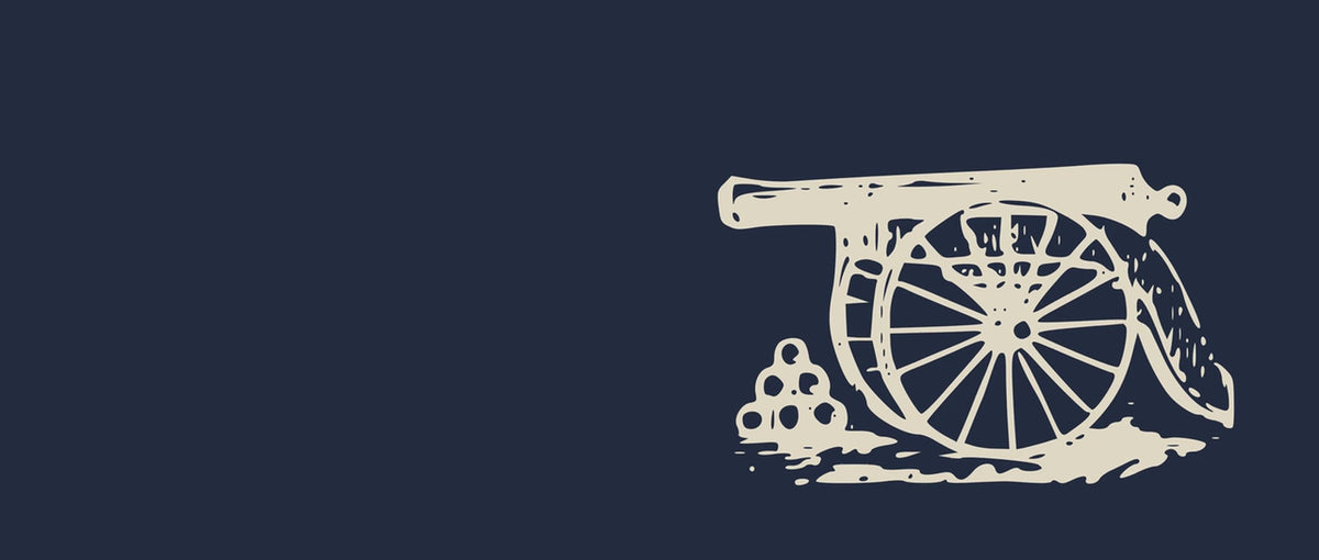 The Powder Room collection: an engraved cannon with a wisp of smoke